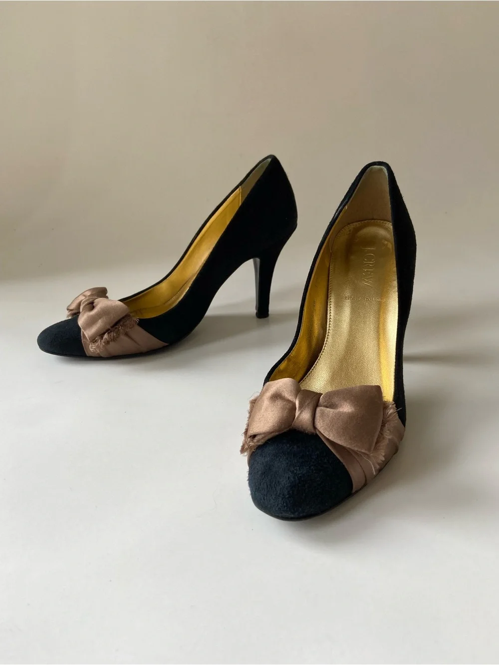 Black Suede J. Crew w/satin bow accent pumps